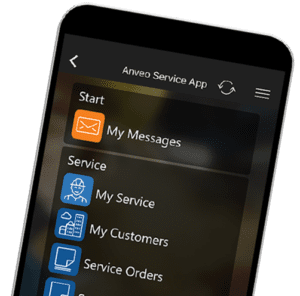 Anveo Mobile Service App main menu