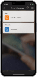 Anveo Mobile Delivery App Main Menu